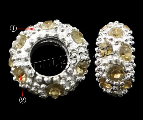 Rhinestone Zinc Alloy European Beads, Rondelle, plated, Customized & without troll, more colors for choice, nickel, lead & cadmium free, 11x5.5mm, Hole:Approx 5mm, Sold By PC