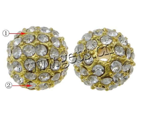 Rhinestone Zinc Alloy Beads, Round, plated, Customized & with rhinestone, more colors for choice, nickel, lead & cadmium free, 10mm, Hole:Approx 1mm, Sold By PC