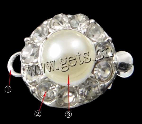 Cierre de Aleación de Zinc para Caja, Flor, chapado, Modificado para requisitos particulares & con perlas de cristal & con diamantes de imitación & sarta sola, más colores para la opción, libre de níquel, plomo & cadmio, 11.5x15x8mm, agujero:aproximado 1-2mm, Vendido por UD