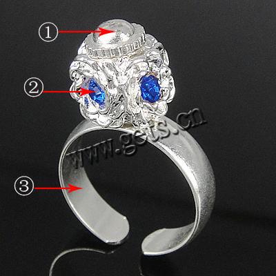 Europeo abalorios latón anillo de dedo, metal, con aleación de zinc, chapado, con diamantes de imitación, más colores para la opción, 10x9mm, 5mm, agujero:aproximado 18mm, tamaño:8, Vendido por UD