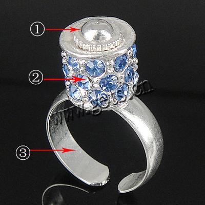 Europeo abalorios latón anillo de dedo, metal, con aleación de zinc, chapado, con diamantes de imitación, más colores para la opción, 10x11mm, 5mm, agujero:aproximado 18mm, tamaño:8, Vendido por UD