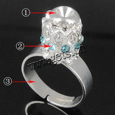Europeo abalorios latón anillo de dedo, metal, con aleación de zinc, chapado, con diamantes de imitación, más colores para la opción, 10x10mm, agujero:aproximado 17mm, tamaño:6.5, Vendido por UD