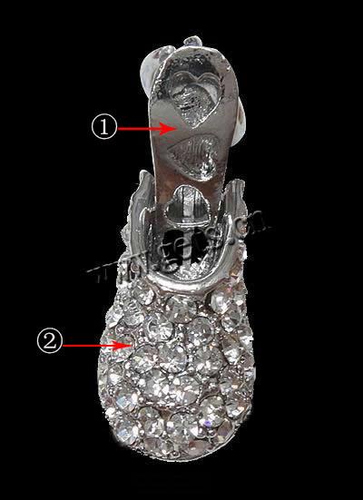 Colgantes Zapatos de Aleción de Zinc, aleación de zinc, con diamantes de imitación, chapado, más colores para la opción, 30x10.5x11mm, agujero:aproximado 7mm, Vendido por UD