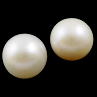 Half Drilled Cultured Freshwater Pearl Beads, Round, natural, half-drilled, white, 8-8.5mm Approx 0.8mm 