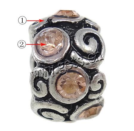 Perles European en alliage de zinc, rondelle, Placage, Personnalisé & sans filetage & avec strass, plus de couleurs à choisir, 11.7x7.5x12.5mm, Trou:Environ 5.5mm, Vendu par PC