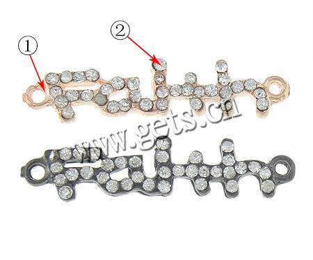 Letter Zinc Alloy Connector, plated, Customized & with rhinestone & 1/1 loop, more colors for choice, 34.5x7.2x2mm, Hole:Approx 1.5mm, Sold By PC