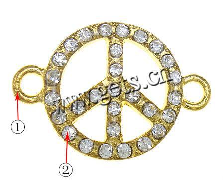 Rhinestone Zinc Alloy Connector, Round, plated, Customized & with rhinestone & 1/1 loop, more colors for choice, 17x17x2mm, Hole:Approx 2.5mm, Sold By PC