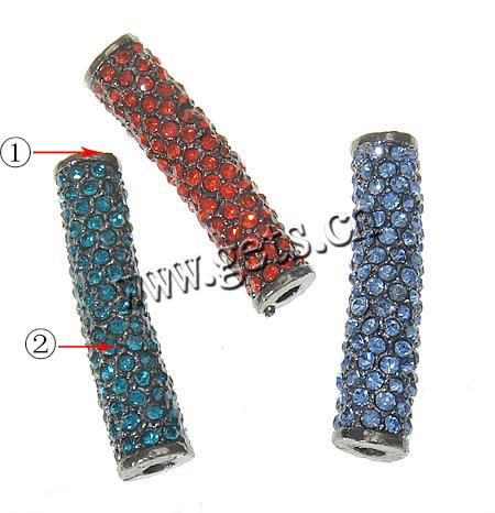 Rhinestone Zinc Alloy Beads, Tube, plated, more colors for choice, 38-39x8-9mm, Hole:Approx 3.5mm, Sold By PC