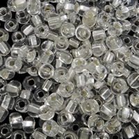Runde japanische Rocailles, Glas-Rocailles, Silbereinzug, transparent & Quadratloch, 3x3.6mm, Bohrung:ca. 1.5mm, ca. 7000PCs/Tasche, verkauft von Tasche