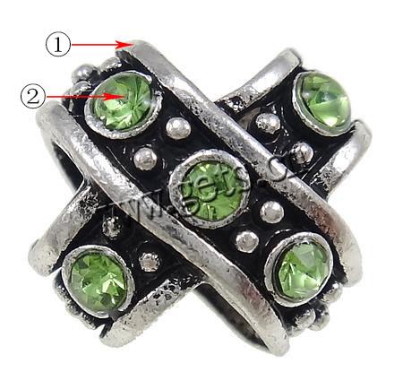 Zinc Alloy European Beads, Cross, plated, Customized & with rhinestone, more colors for choice, 10.6x11.7x9.5mm, Hole:Approx 5mm, Sold By PC