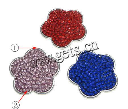 Zinc Alloy Flower Beads, plated, with rhinestone & double-hole, more colors for choice, nickel, lead & cadmium free, 30.5x30x11.5mm, Hole:Approx 2mm, Sold By PC