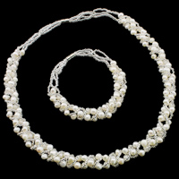 Natural Freshwater Pearl Jewelry Sets, bracelet & necklace, with Glass Seed Beads, brass magnetic clasp, Potato 5-6mm Approx 7.5 Inch, Approx 18 Inch 