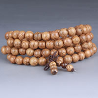 108 Perlen Mala, Huhn Wingwood, mit elastische Nylonschnur, rund, handgemacht, buddhistischer Schmuck & 4-Strang, braun, 8mm, Länge:ca. 34 ZollInch, 108PCs/Strang, verkauft von Strang