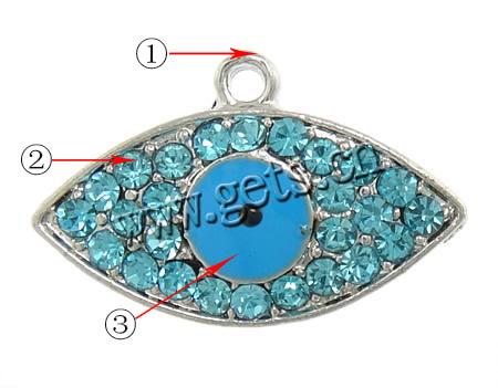 Zinc Alloy Evil Eye Pendant, Horse Eye, plated, Customized & enamel & with rhinestone, more colors for choice, 20x10x3mm, Hole:Approx 1.8mm, Sold By PC
