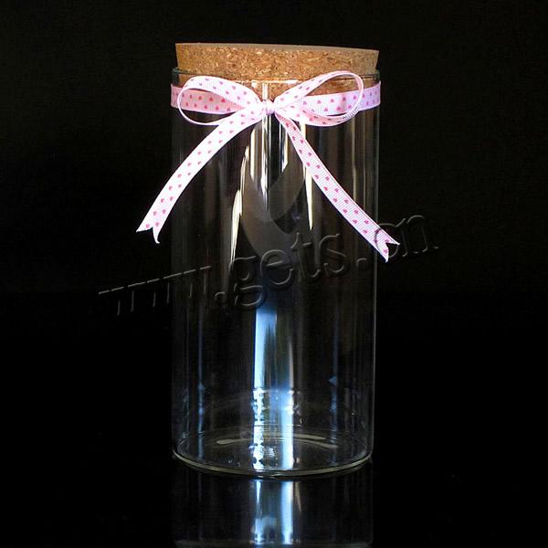 Glass Wish Bottle, with wood stopper & Satin Ribbon, Column, transparent & different size for choice, Sold By PC