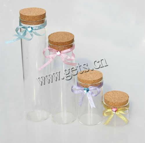 Glass Wish Bottle, with wood stopper & Sparkle Ribbon & Acrylic, Column, transparent & different size for choice, Sold By PC