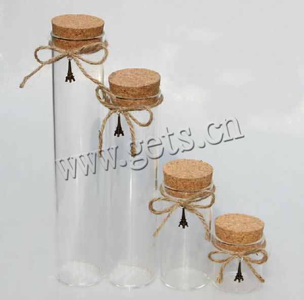 Glass Wish Bottle, with wood stopper & Linen, Column, with iron tower inside & transparent & different size for choice, Sold By PC