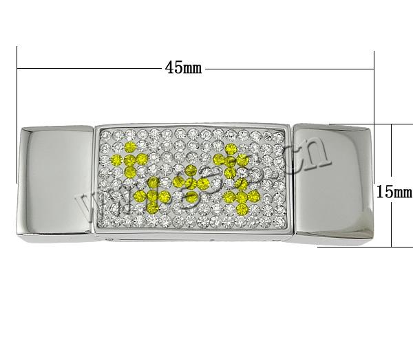 Rectangle Stainless Steel Magnetic Clasp, plated, with rhinestone, more colors for choice, 45x15x10mm, Sold By PC