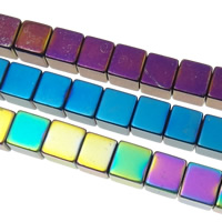 Не магнитные бусы из гематита, Немагнитный гематит, Куб, разноцветная плакировка, разный размер для выбора & Индивидуальные, Много цветов для выбора, отверстие:Приблизительно 0.5-1mm, длина:Приблизительно 15.7 дюймовый, продается Strand