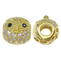 Cubic Zirconia Micro Pave Brass European Bead, Owl, plated, micro pave cubic zirconia & without troll & hollow Approx 4.5mm 