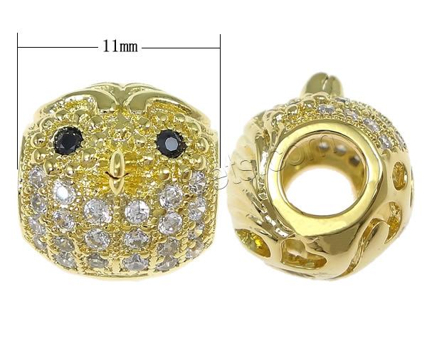 Cubic Zirconia Micro Pave Brass European Bead, Owl, plated, micro pave cubic zirconia & without troll & hollow, more colors for choice, 11x11mm, Hole:Approx 4.5mm, Sold By PC