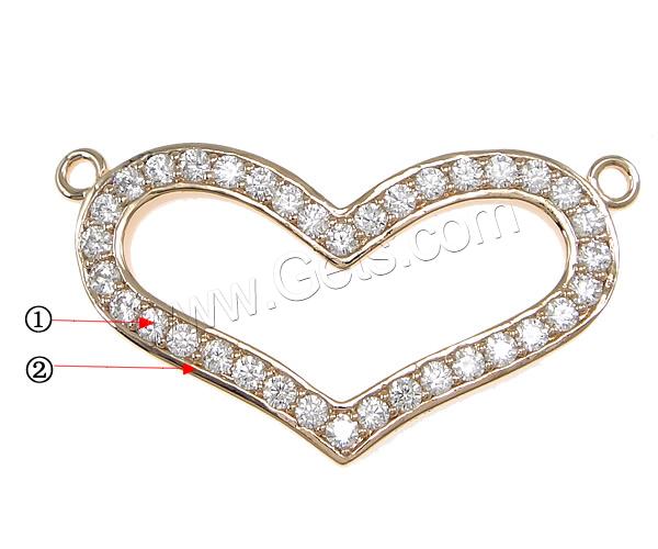 Cubic Zirconia Micro Pave Brass Connector, Heart, plated, micro pave cubic zirconia & 1/1 loop, more colors for choice, 32x19x2mm, Hole:Approx 1.5mm, Sold By PC