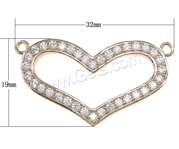 Cubic Zirconia Micro Pave Brass Connector, Heart, plated, micro pave cubic zirconia & 1/1 loop, more colors for choice, 32x19x2mm, Hole:Approx 1.5mm, Sold By PC