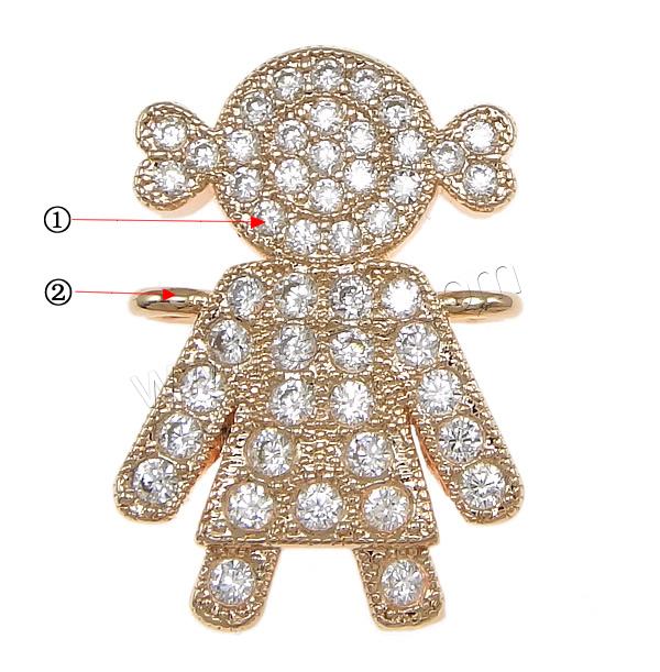 Cubic Zirconia Micro Pave Brass Connector, Girl, plated, micro pave cubic zirconia & 1/1 loop, more colors for choice, 13x18x2mm, Hole:Approx 1.2mm, Sold By PC