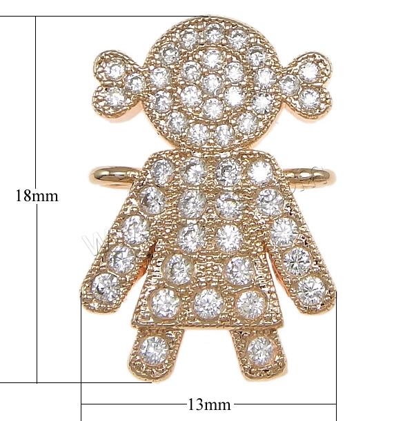 Cubic Zirconia Micro Pave Brass Connector, Girl, plated, micro pave cubic zirconia & 1/1 loop, more colors for choice, 13x18x2mm, Hole:Approx 1.2mm, Sold By PC