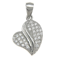 Cubic Zirconia Micro Pave Sterling Silver Pendant, 925 Sterling Silver, Heart, plated, micro pave 30 pcs cubic zirconia Approx 