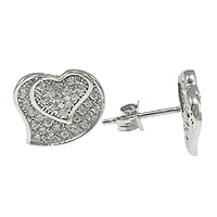 Cubic Zirconia Micro Pave Sterling Silver Earring, 925 Sterling Silver, Heart, plated, micro pave 60 pcs cubic zirconia 