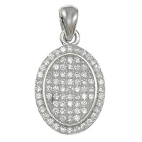 Cubic Zirconia Micro Pave Sterling Silver Pendant, 925 Sterling Silver, Flat Oval, plated, micro pave 78 pcs cubic zirconia Approx 