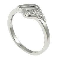 Cubic Zirconia Micro Pave Sterling Silver Finger Ring, 925 Sterling Silver, Leaf, plated, micro pave 11 pcs cubic zirconia 8mm, US Ring 
