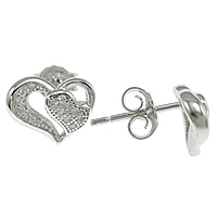 Cubic Zirconia Micro Pave Sterling Silver Earring, 925 Sterling Silver, Heart, plated, micro pave 28 pcs cubic zirconia Approx 