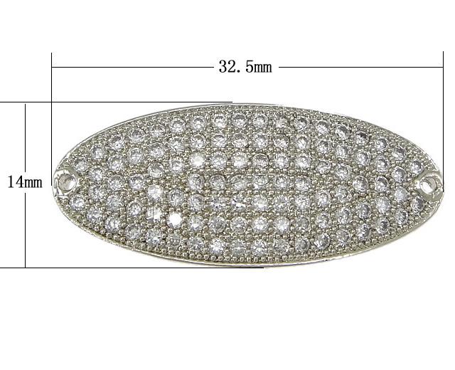 Cubic Zirconia Micro Pave Brass Connector, Flat Oval, plated, micro pave cubic zirconia & 1/1 loop, more colors for choice, 32.5x14x3mm, Hole:Approx 1mm, Sold By PC