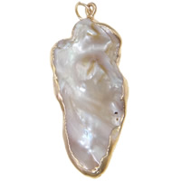 Nacre perles Pendentif, avec laiton, feuille, Plaqué de couleur d'or rose Environ 2mm, Vendu par PC