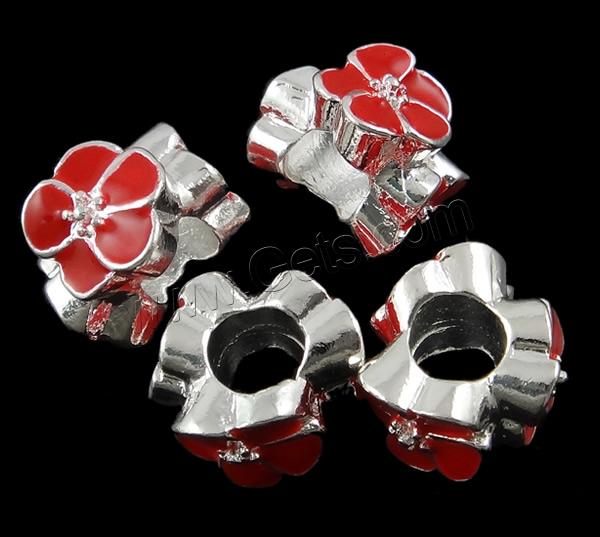 Enamel Zinc Alloy European Beads, Flower, plated, Customized & without troll & large hole, more colors for choice, 9-12mm, Hole:Approx 5mm, Sold By PC