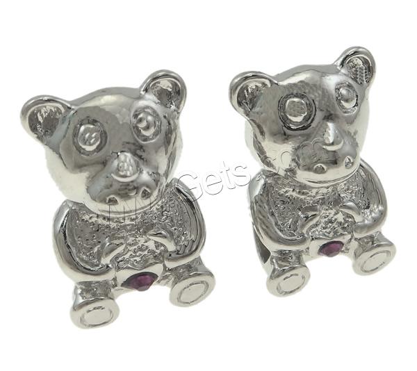 Rhinestone Zinc Alloy European Beads, Bear, plated, Customized & without troll & with rhinestone, more colors for choice, 12-20mm, Hole:Approx 5mm, Sold By PC