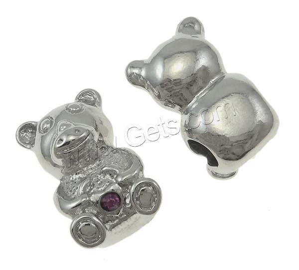 Rhinestone Zinc Alloy European Beads, Bear, plated, Customized & without troll & with rhinestone, more colors for choice, 12-20mm, Hole:Approx 5mm, Sold By PC