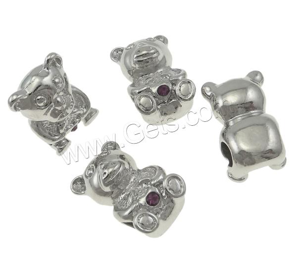 Rhinestone Zinc Alloy European Beads, Bear, plated, Customized & without troll & with rhinestone, more colors for choice, 12-20mm, Hole:Approx 5mm, Sold By PC