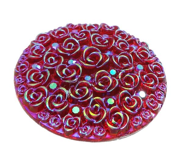 Glitter Resin Cabochon, Flat Round, colorful plated, different size for choice & with flower pattern & flat back & with resin rhinestone, more colors for choice, Sold By Bag