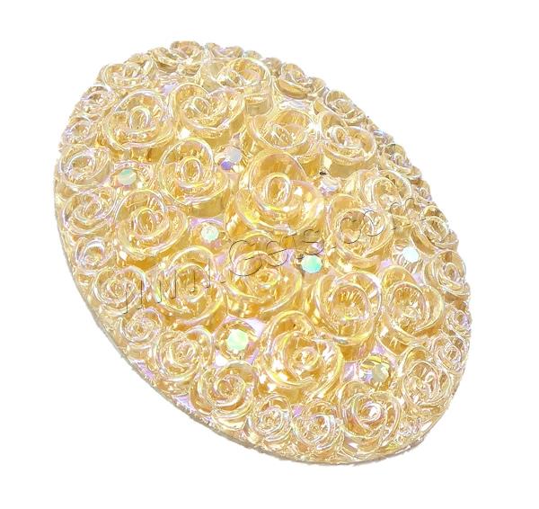 Glitter Resin Cabochon, Flat Oval, colorful plated, different size for choice & with flower pattern & flat back & with resin rhinestone, more colors for choice, Sold By Bag