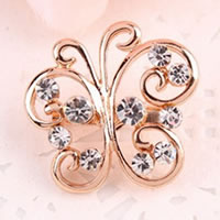 Zinc Alloy Jewelry Brooch, Butterfly, rose gold color plated, with rhinestone, lead & nickel free 