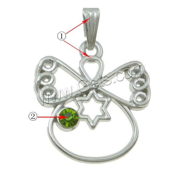 Character Shaped Zinc Alloy Pendants, with iron bail, Angel, plated, Customized & with rhinestone, more colors for choice, nickel, lead & cadmium free, 24x32x3mm, Hole:Approx 2x8mm, Sold By PC