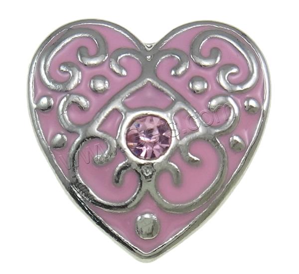 Jewelry Snap Button, Zinc Alloy, Heart, plated, Customized & enamel & with rhinestone, more colors for choice, nickel, lead & cadmium free, 20x20x8mm, Sold By PC