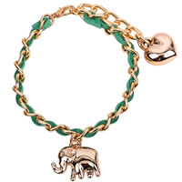 Chain Woven Bracelets, Zinc Alloy, with Velveteen Cord, with 2inch extender chain, Elephant, plated, green, lead & nickel free, 60mm Approx 7.5 