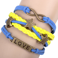 Combined Bracelet, PU Leather, starfish & love & infinity, with Wax Cord & Zinc Alloy, with 2inch extender chain, antique bronze color plated , lead & cadmium free, 60mm Approx 7.5 Inch 