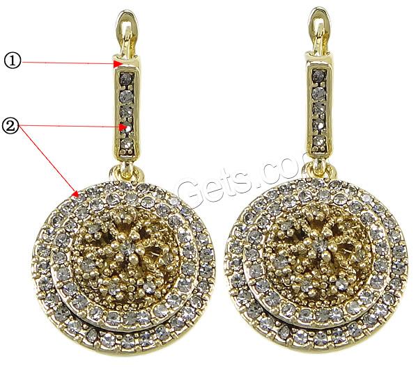 Zinc Alloy Rhinestone Drop Earring, Flat Round, plated, Customized & with rhinestone, more colors for choice, nickel, lead & cadmium free, 39mm, 21x25mm, Sold By Pair