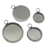 Stainless Steel Pendant Setting, Flat Round original color Approx 1.5mm 