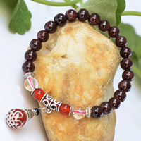 Natural Garnet Bracelet, with Red Agate & Resin & Brass, January Birthstone, 7mm Approx 7.5 Inch 